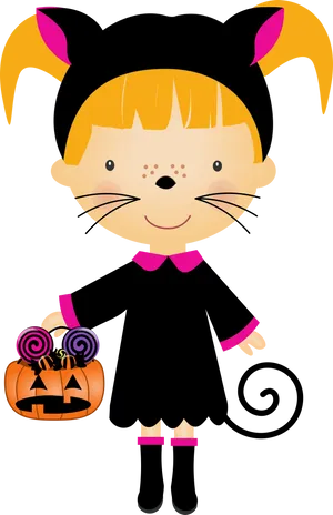 Cute Cat Costume Girl Halloween.png PNG Image