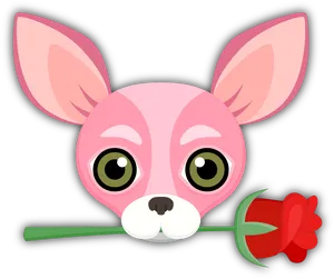 Cute Chihuahua Cartoonwith Rose PNG Image