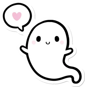 Cute Ghost With Heart Bubble Sticker PNG Image