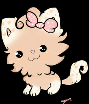 Cute Kawaii Catwith Bow PNG image with transparent background