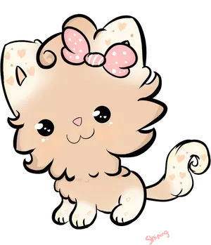 Cute Kawaii Catwith Bow PNG Image