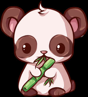 Cute Kawaii Pandawith Bamboo PNG image with transparent background