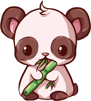 Cute Kawaii Pandawith Bamboo PNG Image