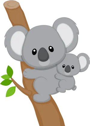 Cute Koalaand Joey Cartoon PNG Image