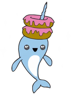 Cute Narwhalwith Donuts PNG Image