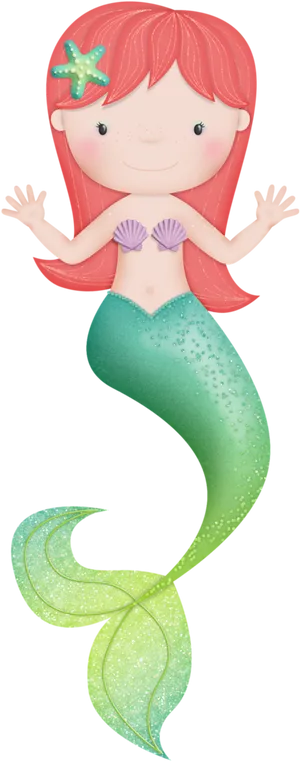 Cute Redheaded Mermaid Clipart PNG Image