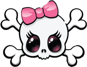 Cute Skullwith Pink Bow PNG Image