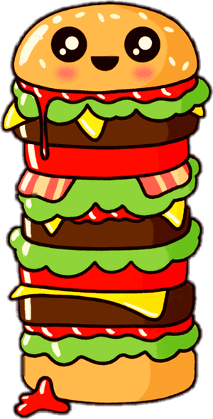 Cute Stacked Hamburger Cartoon PNG image with transparent background