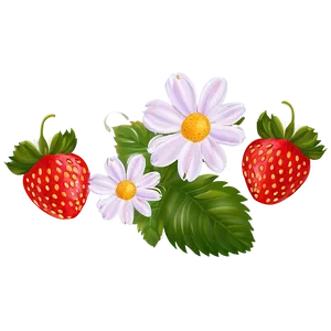 Cute Strawberry With Flowers Png Cjg PNG Image