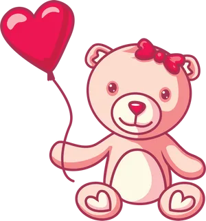 Cute Teddy Bear With Heart Balloon PNG Image