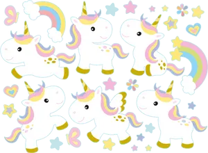 Cute Unicorn Characters Set PNG Image