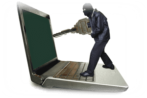 Cyber Thief Unlocking Laptop PNG image with transparent background