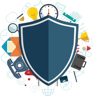 Cybersecurity Concept Shieldand Icons PNG Image