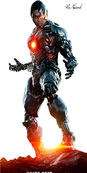 Cyborg Hero Standing Pose PNG Image