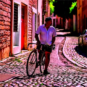 Cyclist On Cobbled Street Png 06292024 PNG Image