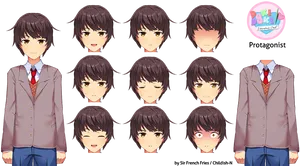D D L C Protagonist Expression Sheet PNG Image