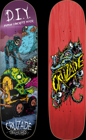 D I Y Human Concrete Mixerand Crusade Skateboards Deck Art PNG image with transparent background