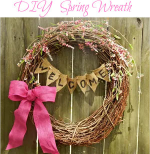 D I Y Spring Wreath With Welcome Banner PNG Image