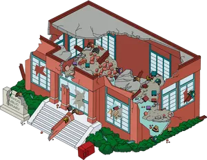 Damaged Cartoon Library Exterior PNG Image