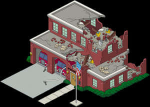 Damaged Fire Station Illustration PNG image with transparent background