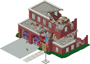Damaged Fire Station Illustration PNG Image