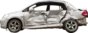 Damaged Silver Car Side View PNG Image