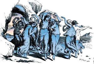 Dancing Maenads Classical Artwork PNG Image