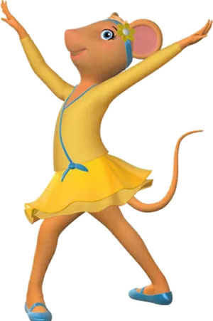 Dancing Mouse Character Yellow Dress PNG Image