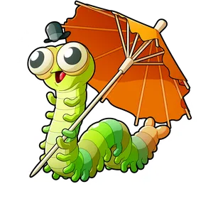 Dapper Caterpillar With Umbrella PNG Image