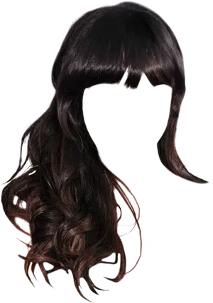 Dark Wavy Hairwith Side Swept Bangs PNG Image