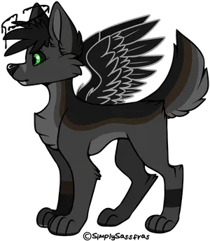 Dark Winged Wolf Cartoon PNG Image