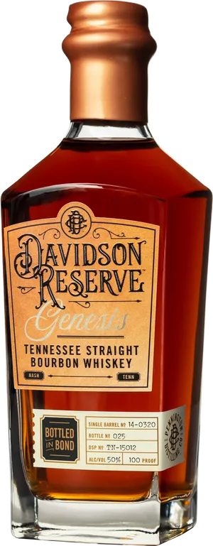 Davidson Reserve Genesis Tennessee Straight Bourbon Whiskey Bottle PNG Image