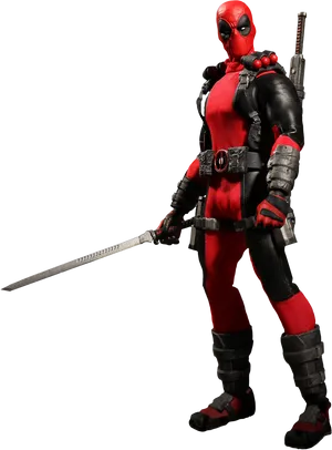 Deadpool Action Posewith Sword PNG Image