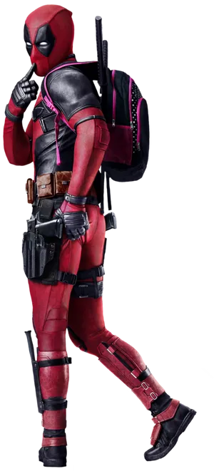 Deadpool Pose Fingeron Lips PNG Image