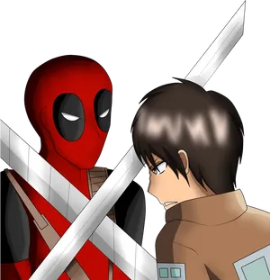 Deadpooland Eren Crossover Art PNG Image