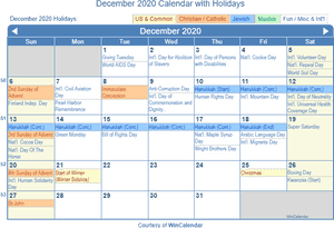 December2020 Holiday Calendar PNG image with transparent background