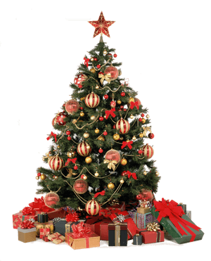 Decorated Christmas Treewith Gifts PNG image with transparent background