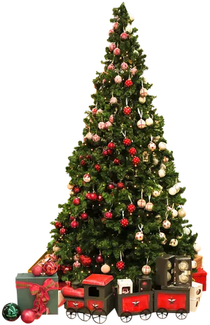 Decorated Christmas Treewith Train Set PNG Image