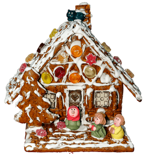 Decorated Gingerbread Housewith Figurines PNG image with transparent background