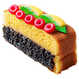 Decorated Sponge Cake Slicewith Chocolateand Fruit Toppings.png PNG