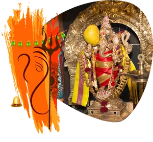 Decorated Vinayagar Statueand Artistic Representation PNG Image