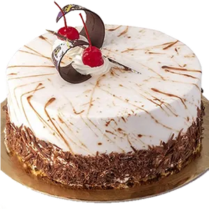 Decorated White Chocolate Cakewith Cherries PNG Image