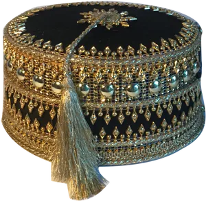 Decorative Blackand Gold Fez Hat PNG Image