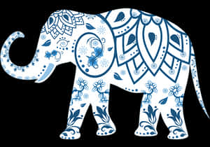Decorative Blue Patterned Elephant PNG image with transparent background