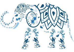 Decorative Blue Patterned Elephant PNG Image