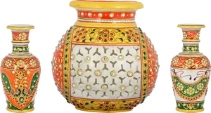 Decorative Ceramic Vases Set PNG Image