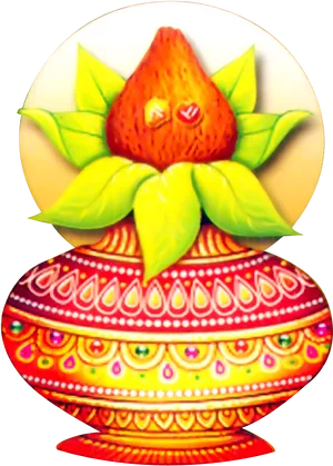 Decorative Kalash With Coconutand Mango Leaves PNG Image