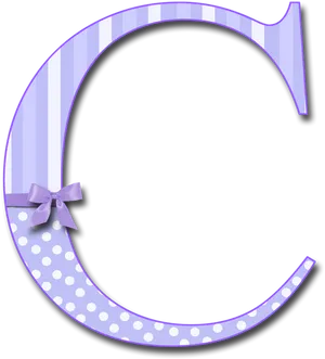 Decorative Letter C Purple Stripes Polka Dots PNG Image