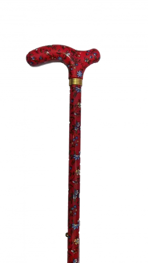 Decorative Red Floral Walking Stick PNG Image