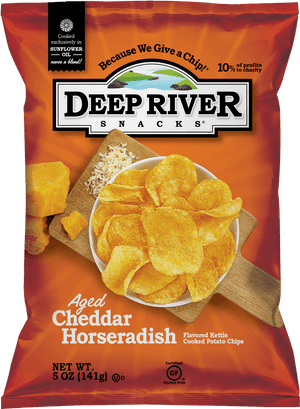 Deep River Snacks Aged Cheddar Horseradish Chips Package PNG with transparent background